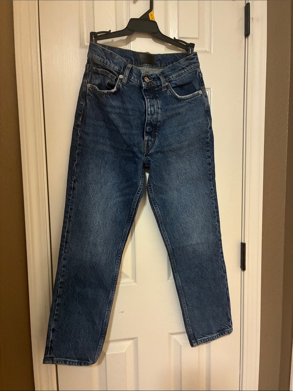 DSTLD Women's Straight-Leg Jeans in Dark Blue Wash